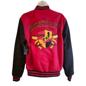 Disney Pixar The Incredibles Dash Red‎ Black Varsity Jacket Unisex Size XS NWOT